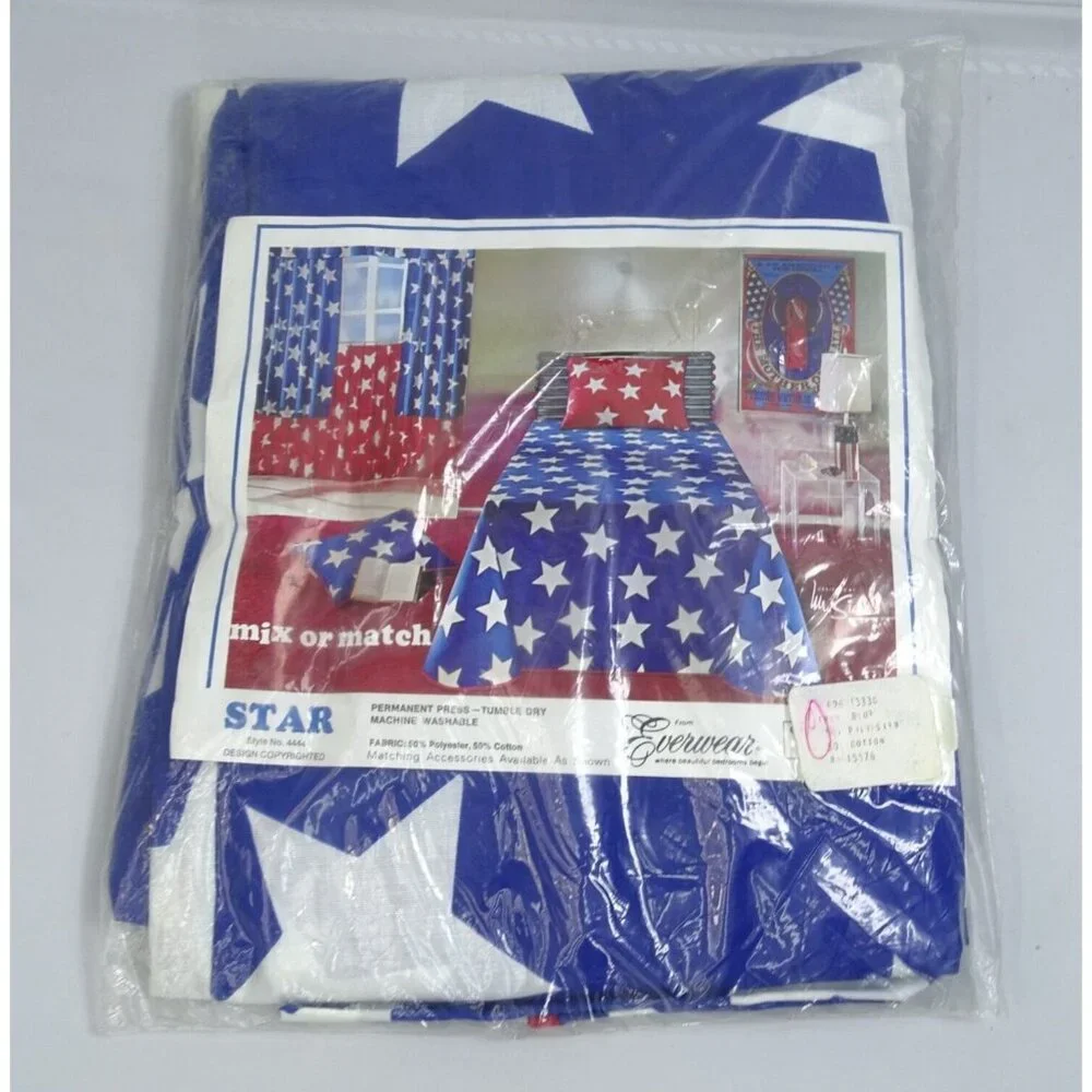 New Vintage Flag Stars American Bedspread 2 Pillow Case Shams Twin Size Everwear